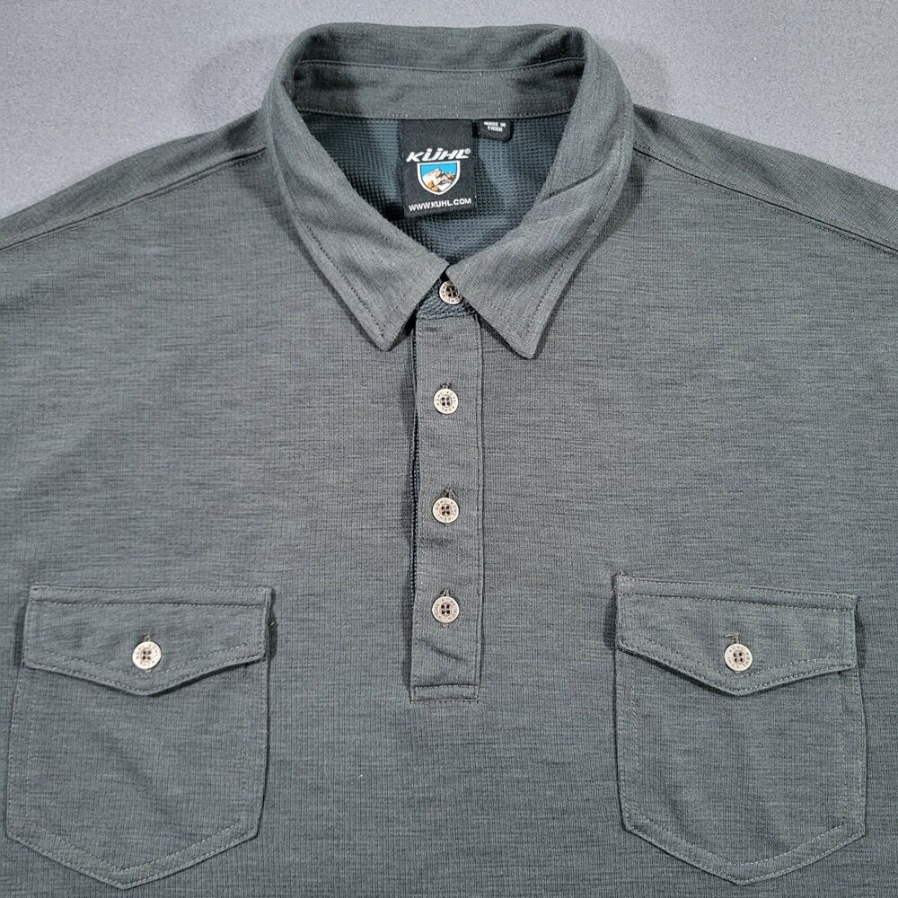 KÜHL Icelandr Polo Shirt Mens 2XL Gray Dual Pocket Performance Hiking READ